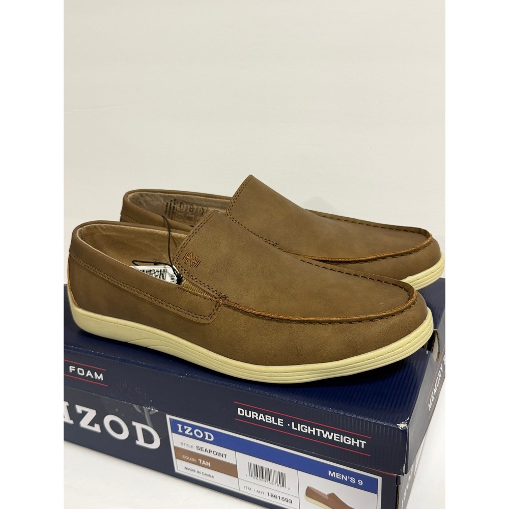 IZOD Seapoint Loafers Mens 9M Tan Slip On Memory Foam Casual Shoes NIB